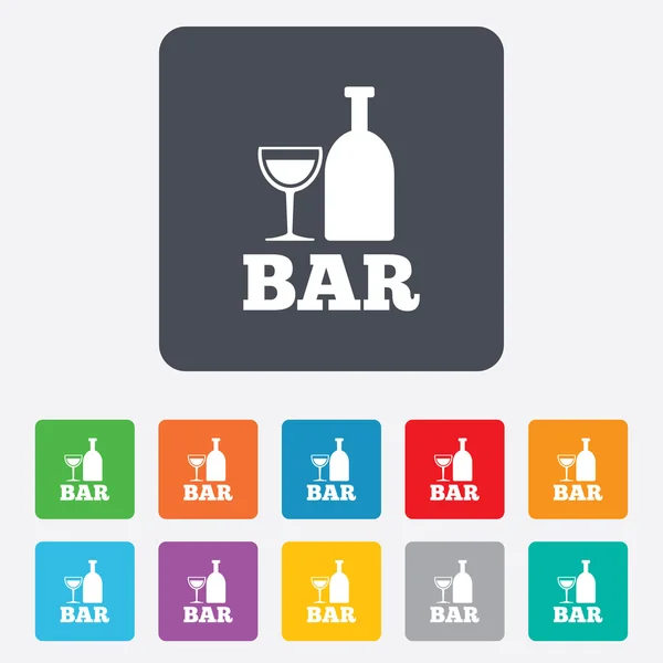 Bar o Pub segno icona. Bottiglia di vino e bicchiere . — Vettoriale Stock