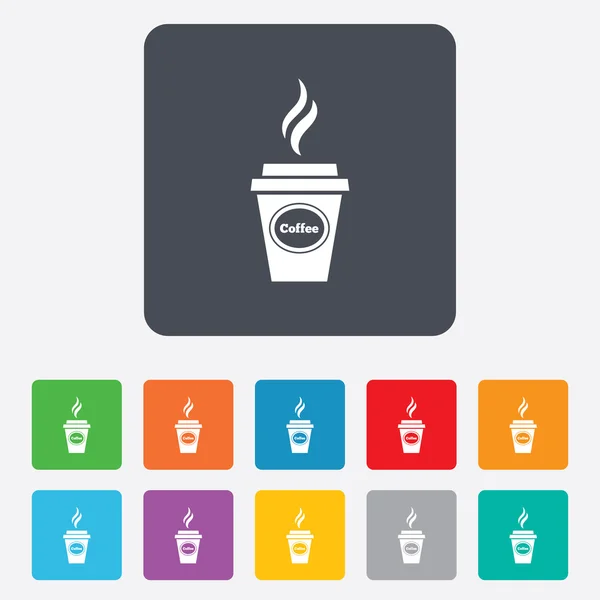 Icono de muestra de vidrio café. Botón café caliente . — Archivo Imágenes Vectoriales