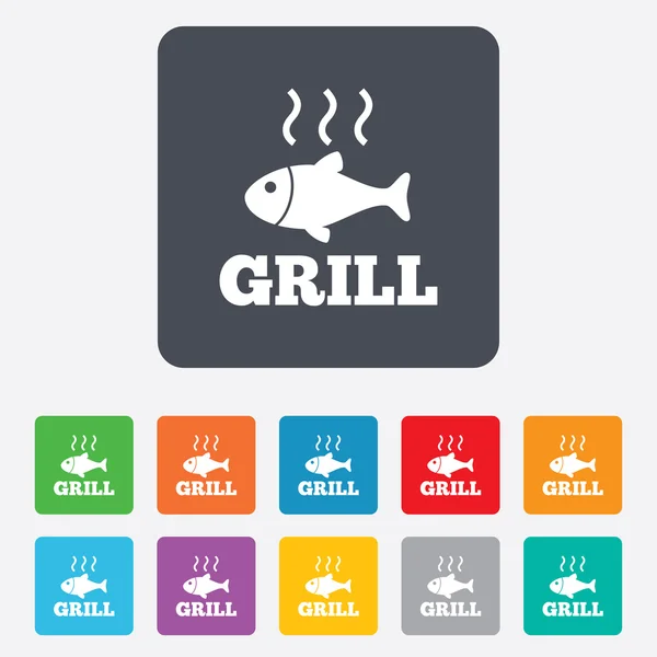 Fish grill hot icon. Cook or fry fish symbol. — Stock Vector