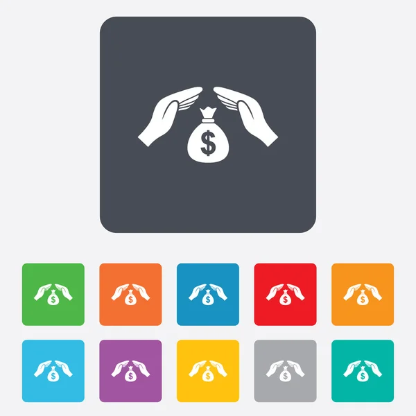 Protection money sign icon. Hands protect cash. — Stock Vector