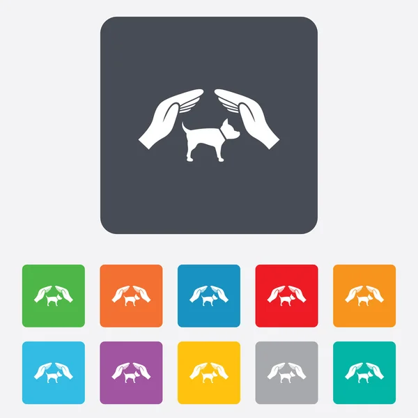 Protection of animals pets sign icon. Hands. — Stock Vector