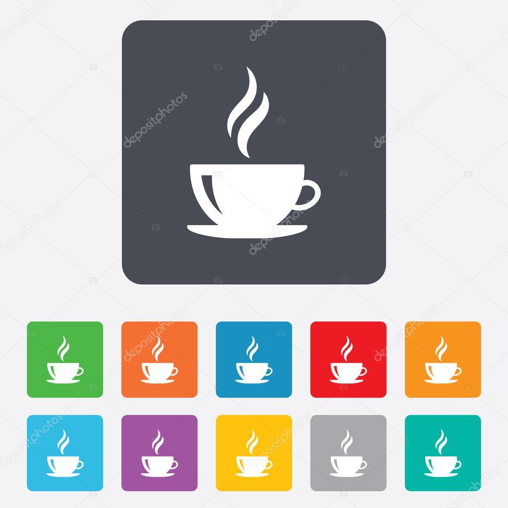 Coffee cup sign icon. Hot coffee button.