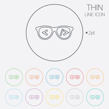 Coder sign icon. Programmer symbol. Glasses icon. Thin line circle web icons with outline. Vector clipart svg vector 