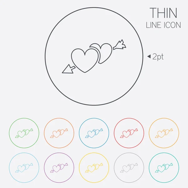 矢印記号アイコンと心。愛のシンボル. — ストックベクタ