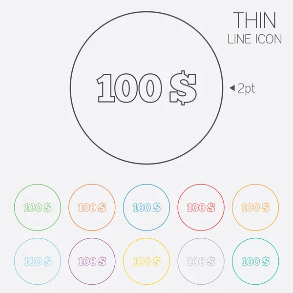 Ícone de sinal de 100 dólares. símbolo de moeda USD . — Vetor de Stock