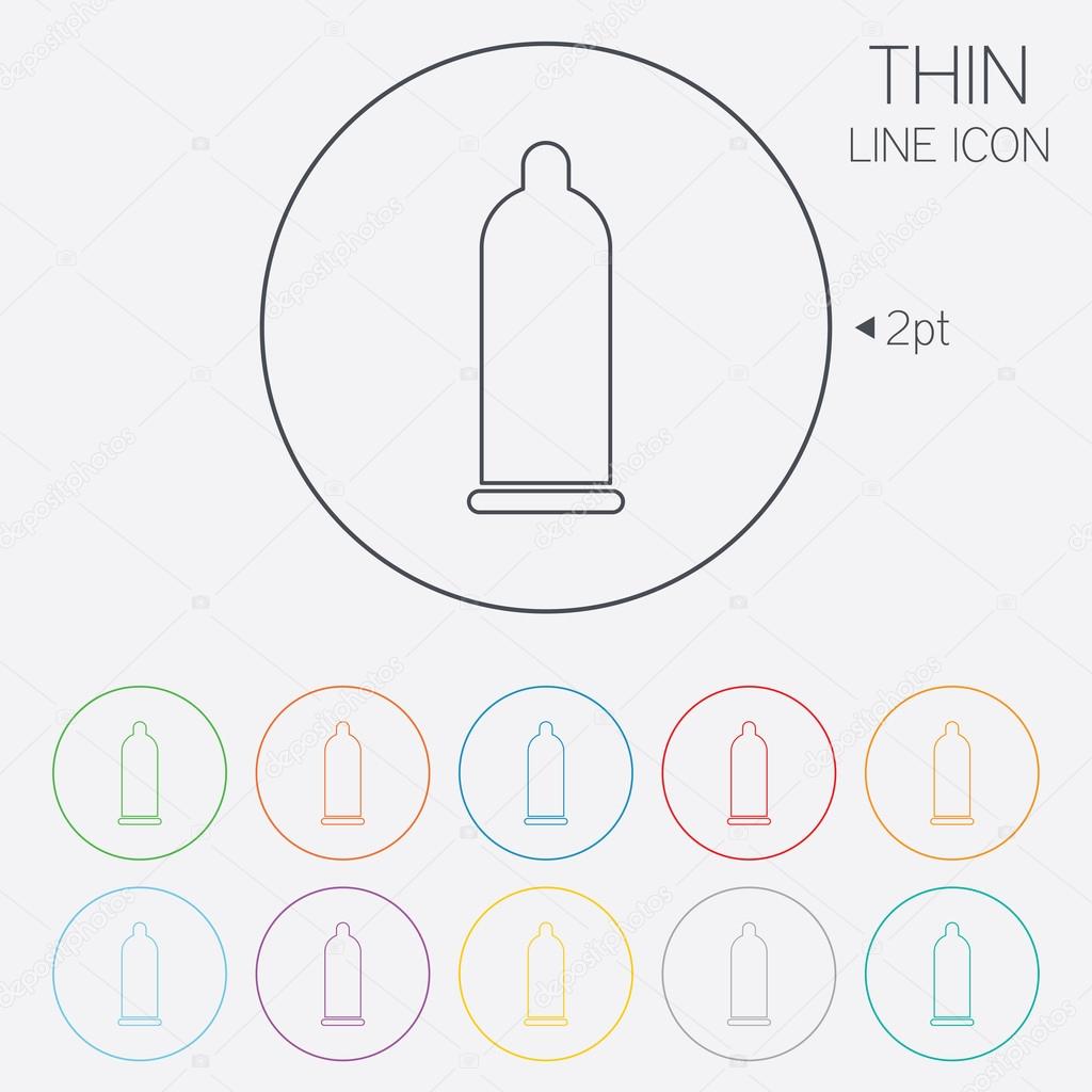 Condom safe sex sign icon. Safe love symbol. Thin line circle web icons with outline. Vector