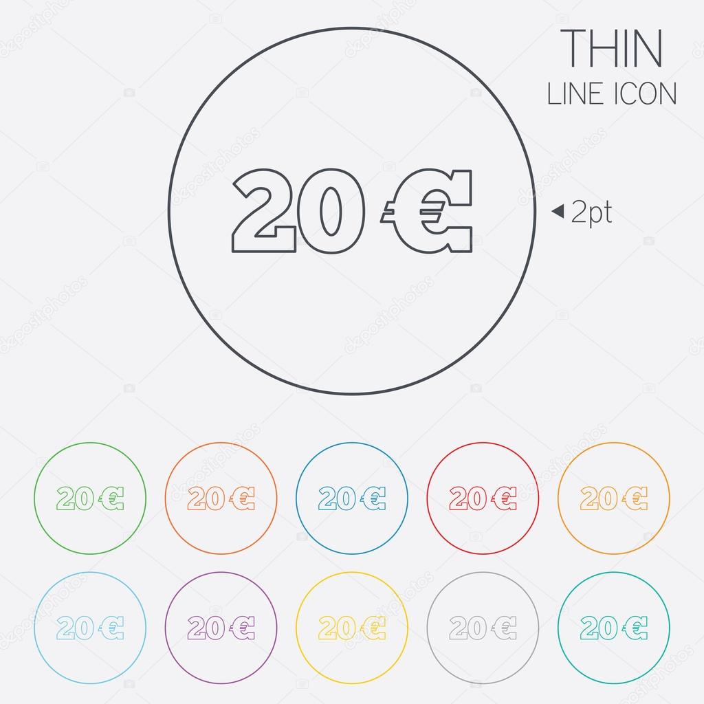 20 Euro sign icon. EUR currency symbol.
