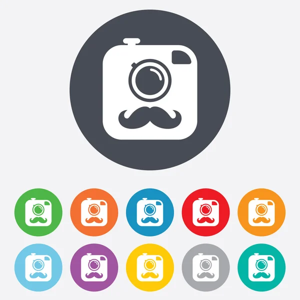 Hipster Fotokameror med mustascher tecken ikoner — Stock vektor