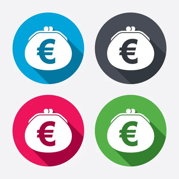 Billetera euro signo iconos — Vector de stock