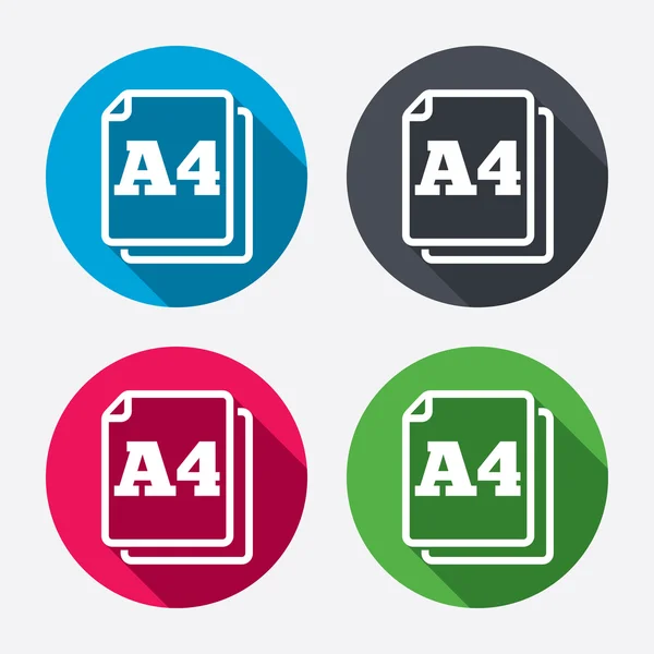 Rozmiar papieru A4 standardowe ikony — Wektor stockowy
