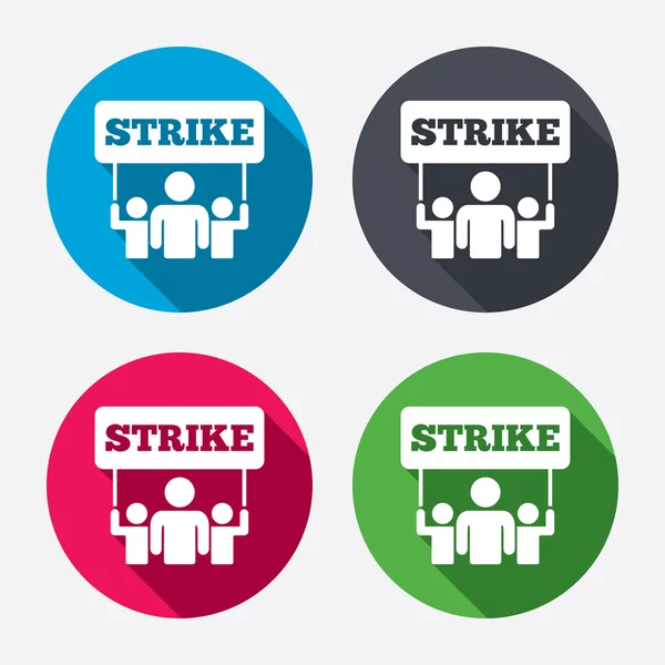 Icone con segni di sciopero. Gruppo di persone simboli — Vettoriale Stock
