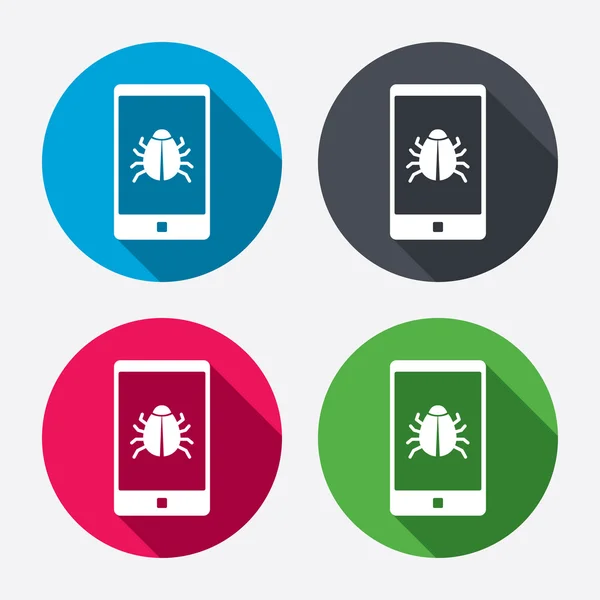 Smartphone virus tecknar ikoner. — Stock vektor