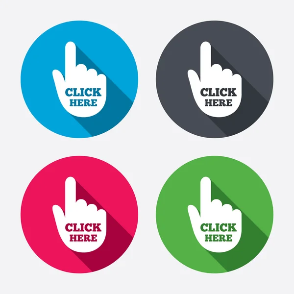 Haga clic aquí iconos signo de mano — Vector de stock