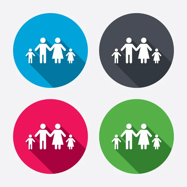 Famille complète avec deux enfants signes — Image vectorielle