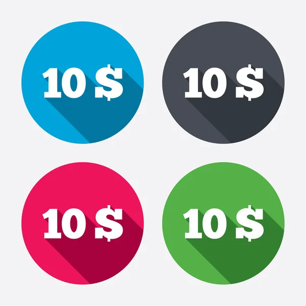 10 Dólares firmar iconos — Vector de stock
