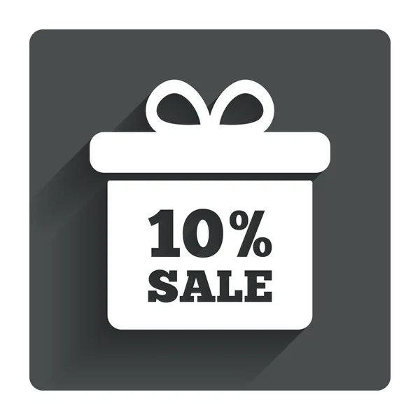 10 percent sale gift box tag icon. — Stock Vector