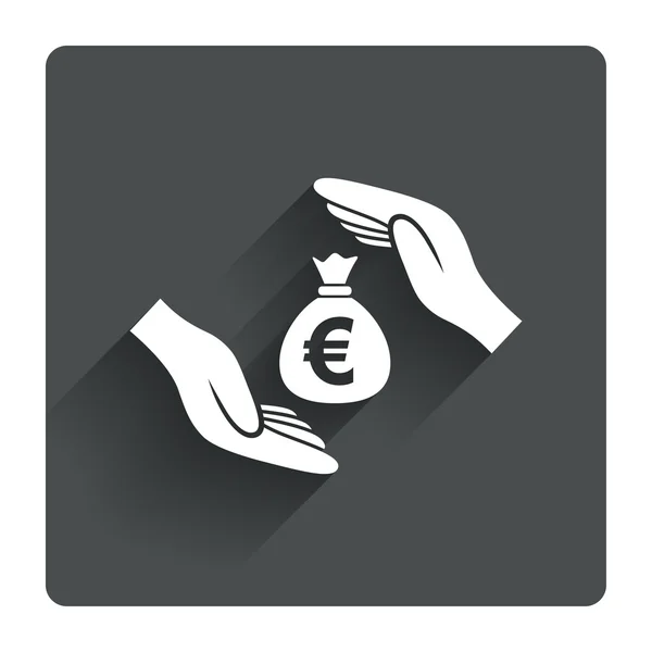 Händer skydda kontanter i Euro-symbolen. — Stock vektor