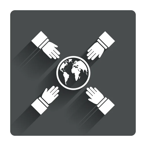 Hands reach for earth sign — Stock Vector