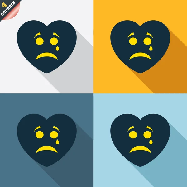 Sad heart face with tear icons — Stock Vector