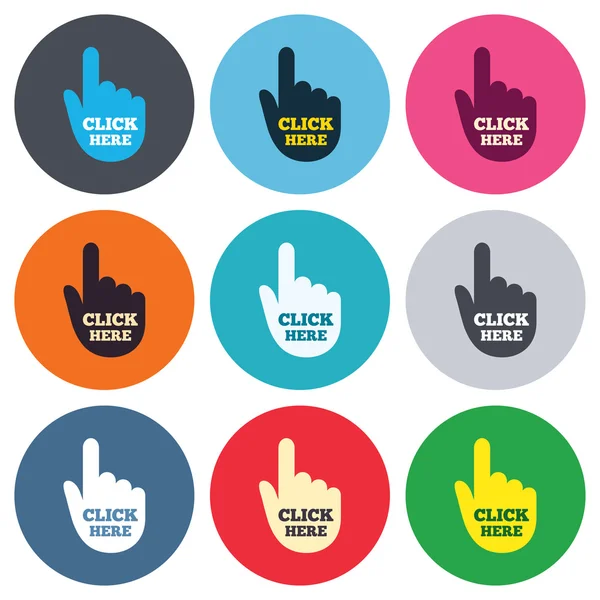 Clique aqui ícones sinal mão — Vetor de Stock