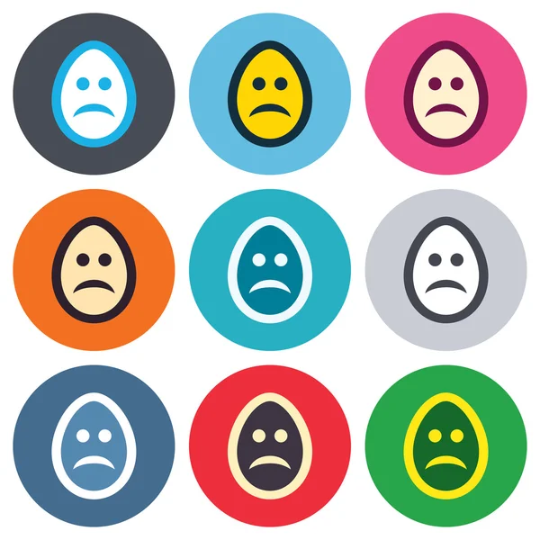 Sorgliga ägg ansikte tecken ikoner — Stock vektor