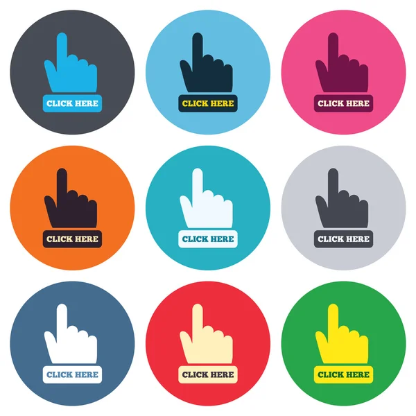 Click here hand sign icons — Stock Vector