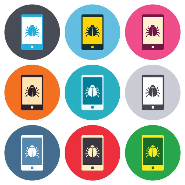 Smartphone virus segno icone — Vettoriale Stock