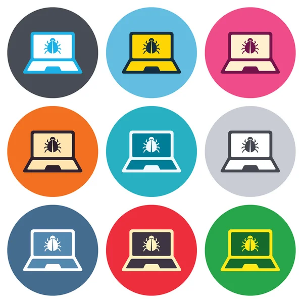 Laptop virus sign icons — Stock Vector