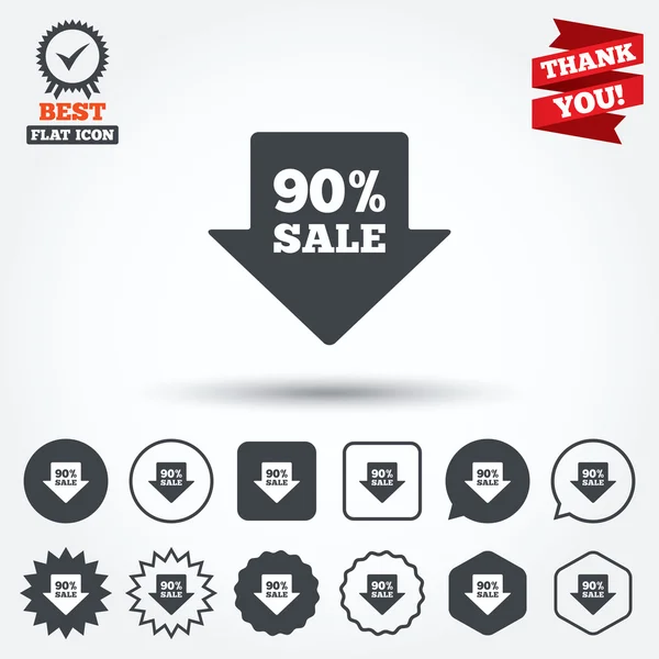 90 percent sale arrow tag sign icon. — Stock Vector