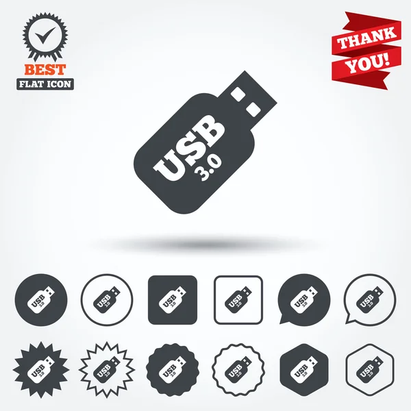 USB 3.0 çubuk işareti simgeleri — Stok Vektör