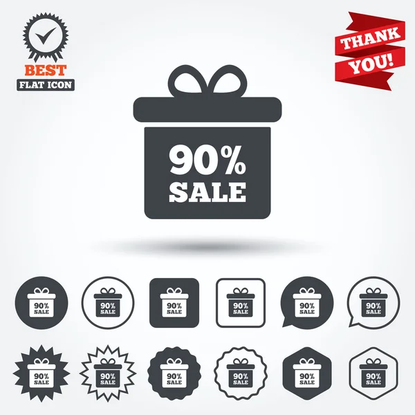 90 percent sale gift box tag sign icon. — Stock Vector