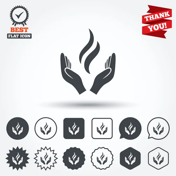 Energía manos signo iconos — Vector de stock