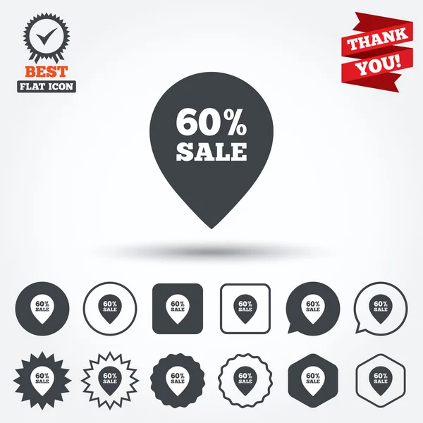 60 pour cent vente pointer tag signe icône . — Image vectorielle