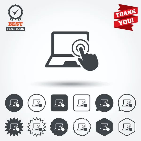 タッチ スクリーンのラップトップの兆候 — ストックベクタ