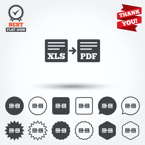 Экспорт XLS в иконки PDF — стоковый вектор