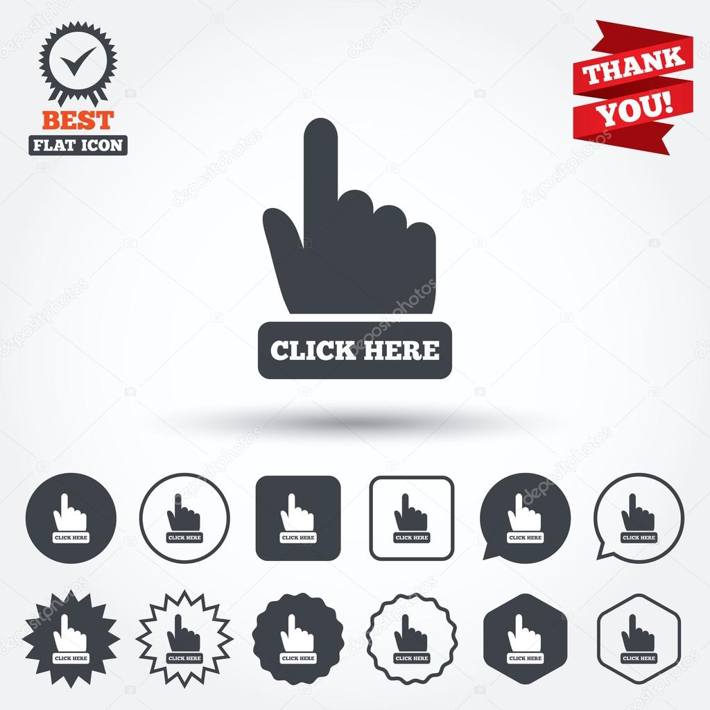 Click here hand sign icons