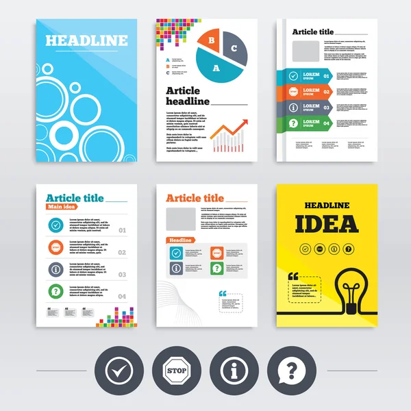 Brochure di design e informazioni icone . — Vettoriale Stock