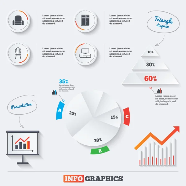 Pyramid chart with Furniture icons. — Stock Vector