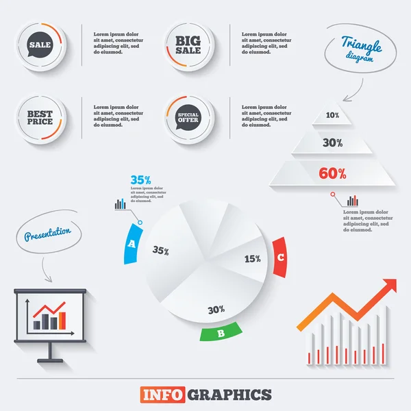 Pyramid chart with Sale icons. — Stock Vector