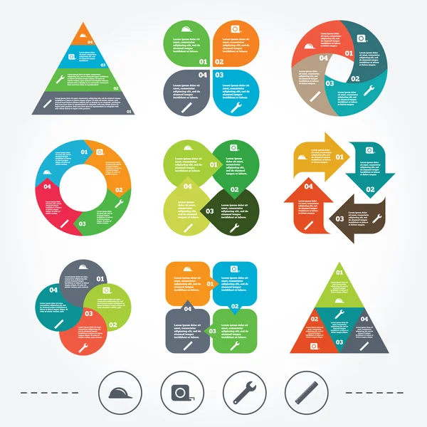 Bouw helm en liniaal, roulette pictogrammen. — Stockvector