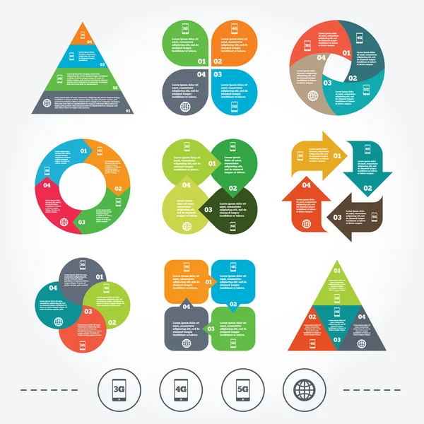 Mobiele telecommunicatie pictogrammen. 3g, 4g en 5g. — Stockvector