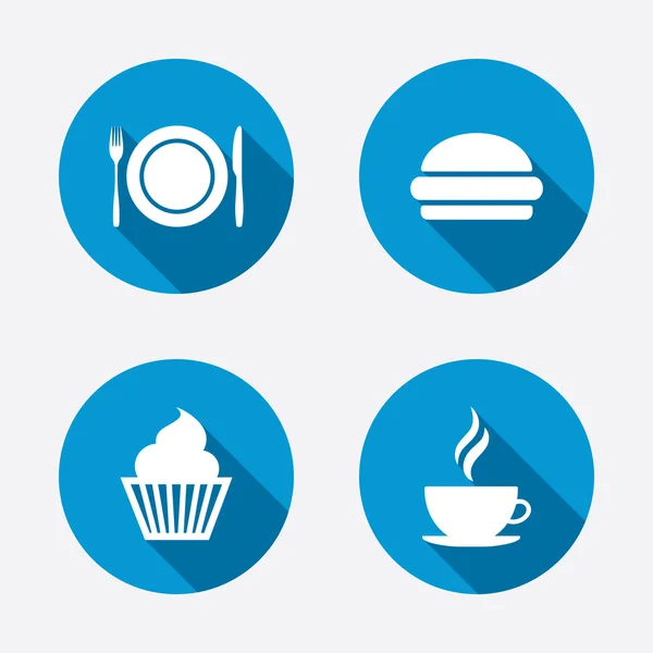 Iconos de comida. Muffin cupcake símbolos — Vector de stock