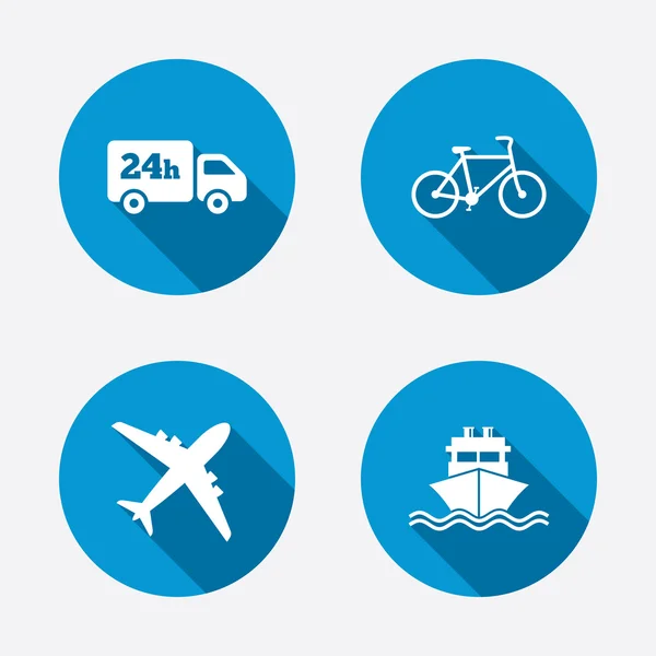 Φορτηγό φορτίου, ναυτιλία, ποδήλατο. — Διανυσματικό Αρχείο