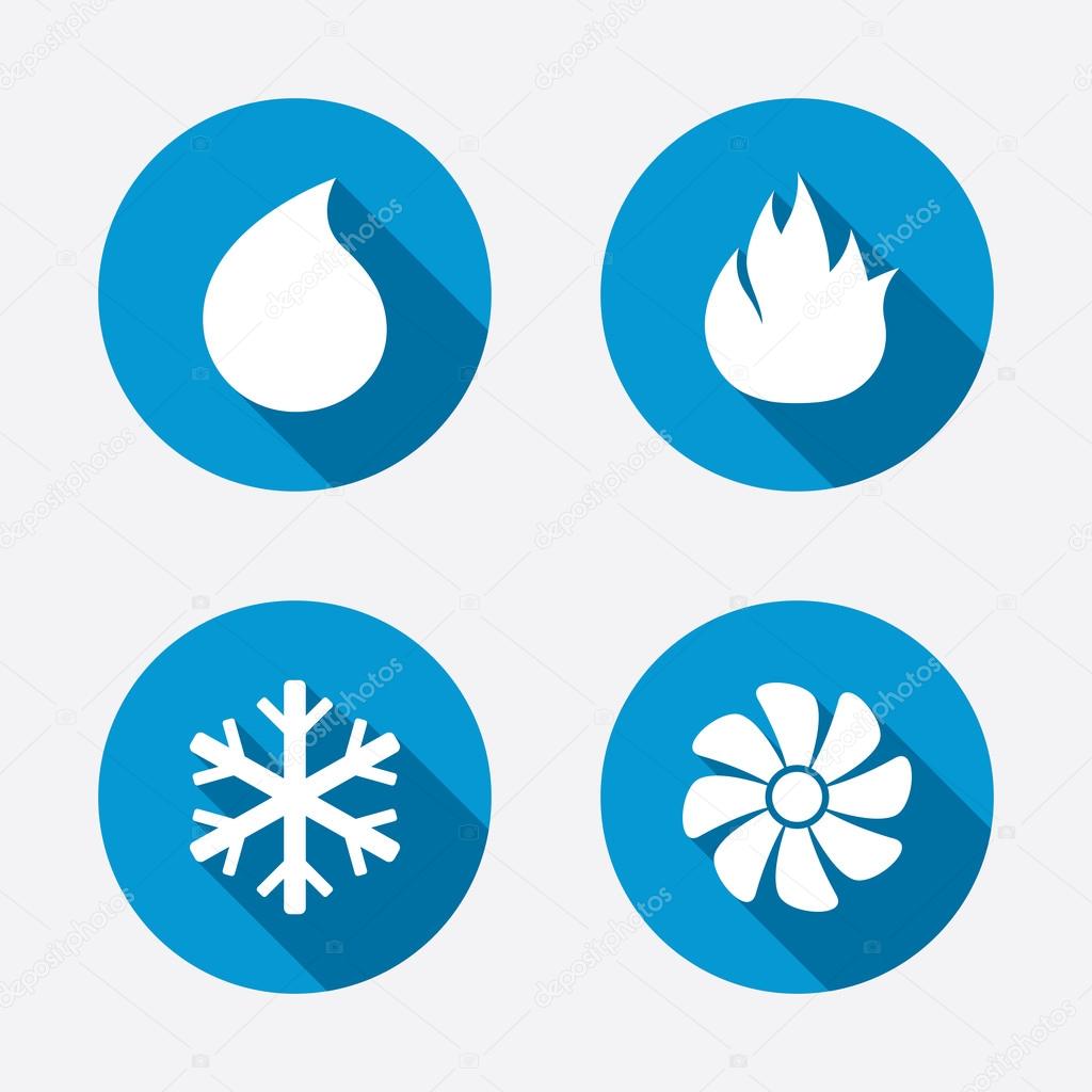 HVAC icons. Heating, ventilating and air conditioning symbols. Water supply. Climate control technology signs. Circle concept web buttons. Vector