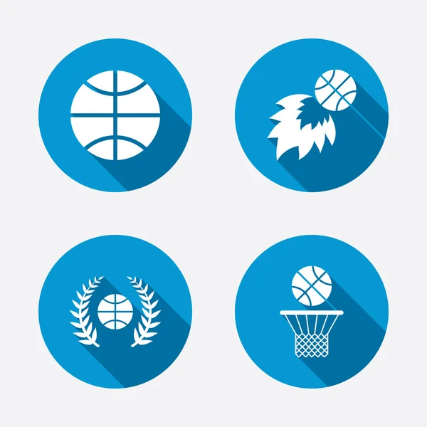Basketball icons. Ball with basket and fireball. — Stock Vector