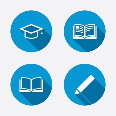 kalem ve açık kitap işaretleri.