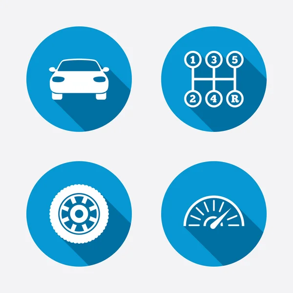 Transport icons. Tachometer and wheel signs. — Stock Vector