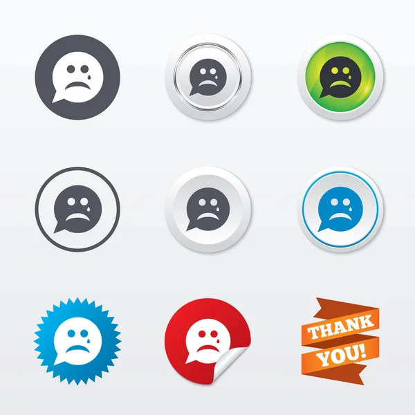 Sad face with tear sign icons