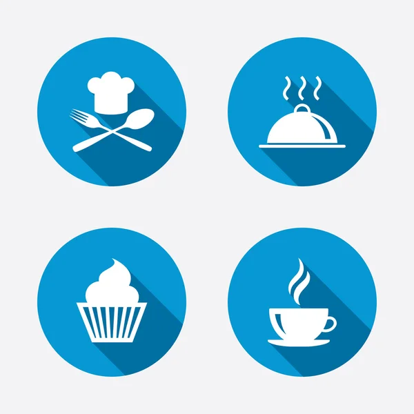 Iconos de comida. Muffin cupcake símbolos — Vector de stock