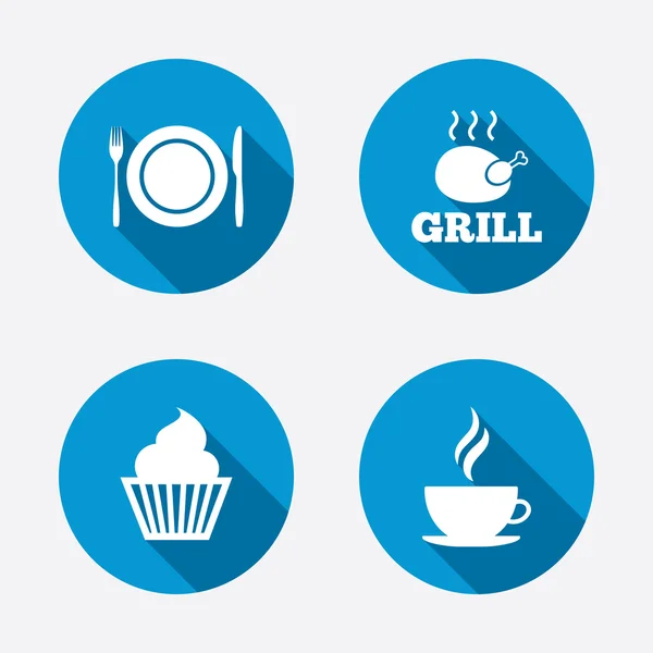 Εικόνες τροφίμων. Muffin cupcake σύμβολα — Διανυσματικό Αρχείο